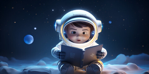 Astrology education for kids in space,,
Youthful stargazer in space studies Generative Ai
 - obrazy, fototapety, plakaty