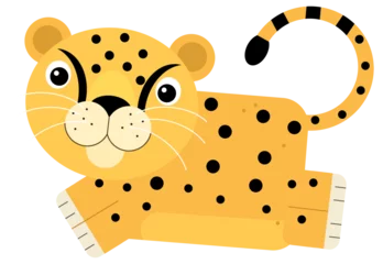 Muurstickers cartoon scene with happy tropical cat cheetah isolated illustration for children © honeyflavour