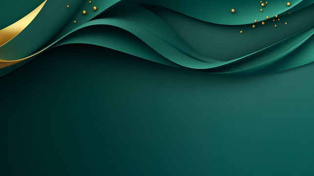 emerald green and gold Christmas festive fabric draped background with gold elements and sparkles, copy space for greeting text or advertisement. christmas and new year background concept - Powered by Adobe