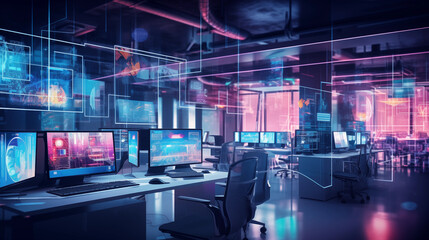 Futuristic Office Environments Empowered by AI, AI Generated