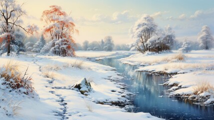 watercolor wonderful winter landscape