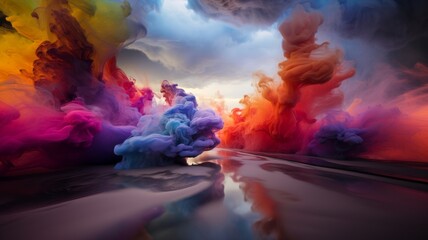 colorful smoke trails, abstract with empty ground in foreground