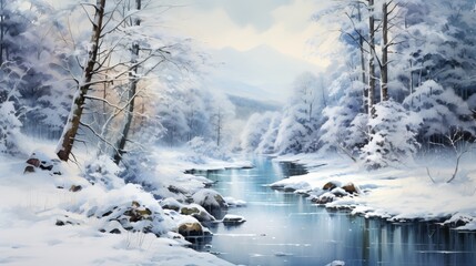 watercolor wonderful winter landscape