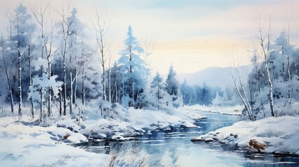 watercolor wonderful winter landscape