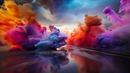colorful smoke trails, abstract with empty ground in foreground - obrazy, fototapety, plakaty