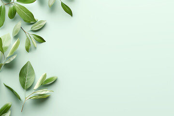 Fresh green leaves scattered on a green background. Flat lay. Top view of leaf. Nature concepts	