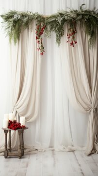 Simple and Clean Boho Christmas Studio Backdrop. Creative minimalist holiday background.