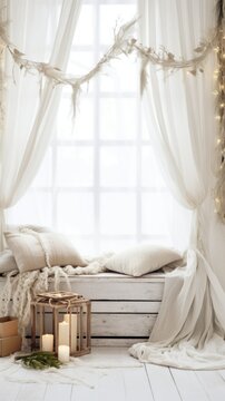 Simple and Clean Boho Christmas Studio Backdrop. Creative minimalist holiday background.