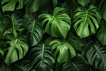 Close up green leaf texture. Nature tropical Monstera leaves background 