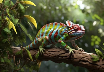 Foto op Canvas Masterful Chameleon Hunting Moment in Ultra HD © anamasif1