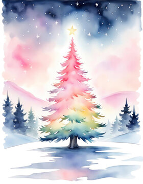 Beautiful pastel christmas tree digital art with copy space