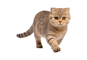 Scottish Fold cat running on a white and isolated