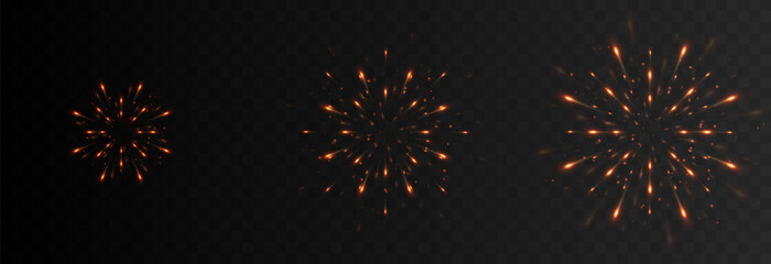 Multicolored fireworks explosions png. Fireworks of different shapes. Pyrotechnics, fireworks. Festive image. - obrazy, fototapety, plakaty