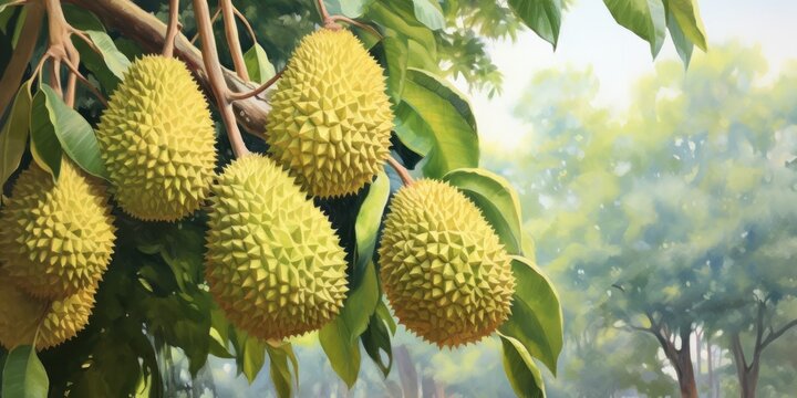 painting of durian growing in the backyard, generative AI