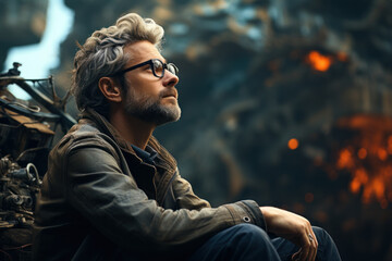 A thoughtful person considering the environmental impact of their actions, representing ethical eco-consciousness. Generative Ai.