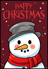 Cute Snowman, a Vector Cartoon Character on Merry Christmas Greeting Cards and Posters