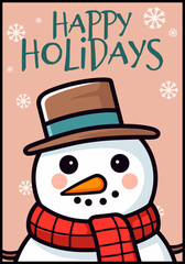 Merry Christmas Greeting Cards and Posters Featuring a Cute Snowman Vector Cartoon Character