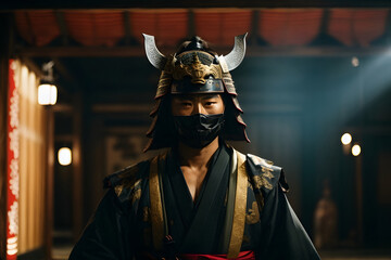 Captivating Ninja Actor on Stage: Masked Mystery and Timeless Elegance