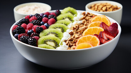 Healthy breakfast with nuts and fruits. Generative AI