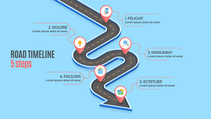 Isometric navigation map infographic 5 steps timeline concept. - obrazy, fototapety, plakaty