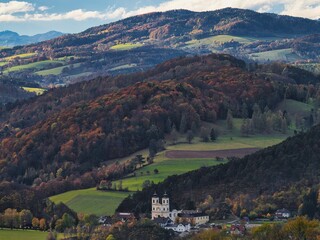 Beautiful autumn view from Peilstein mountain on the hills and nature around, Austria