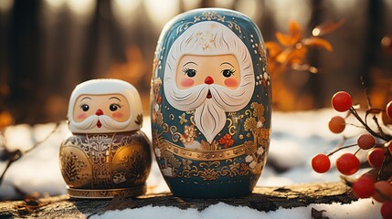 Illustration of two wooden dolls, larger and smaller, in natural color