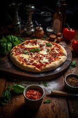 fresh baked italian pizza with tomato and cheese, rustic style