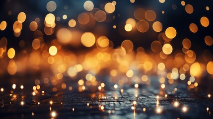 Christmas lights with blurred background. Festive bokeh with text space