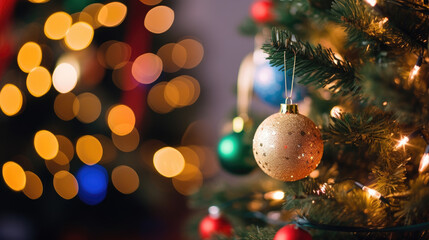 Fototapeta na wymiar Holiday Decor: Close-Up of Beautifully Decorated Christmas Tree