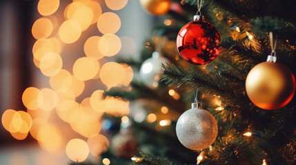 Obraz na płótnie Canvas Holiday Decor: Close-Up of Beautifully Decorated Christmas Tree