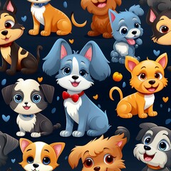 Cartoon Puppies and Kittens Pattern