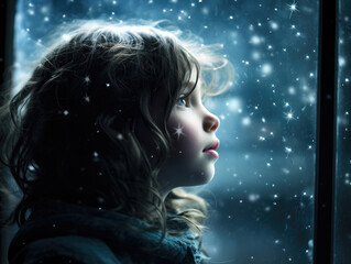 Child's Silhouette Admiring Falling Snowflakes