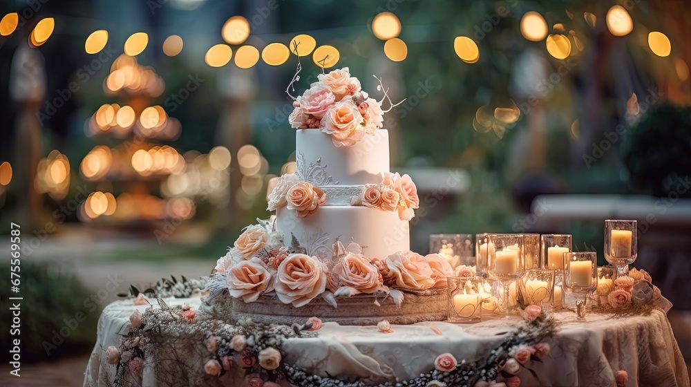 Wall mural A spectacular three-tiered wedding cake