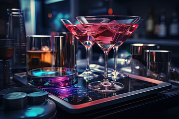Futuristic cocktail concoctions. kitchen tech - obrazy, fototapety, plakaty