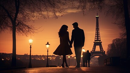 Romantic silhouette in front of the Eiffel Tower