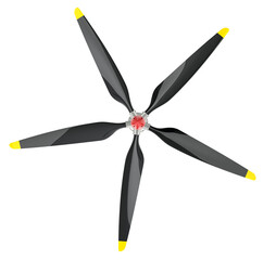 Airplane propeller with 5 blades, 3D rendering isolated on transparent background © alexlmx
