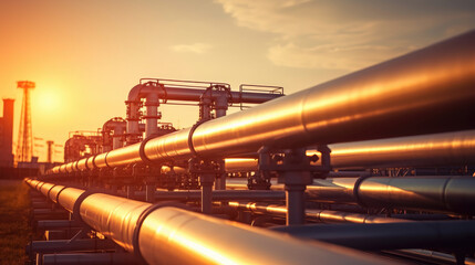 A large oil and gas pipeline in the midst of refining, with blurred background for added focus.