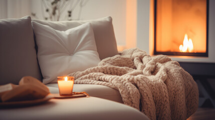 Minimalistic Living Room with Soft Blankets