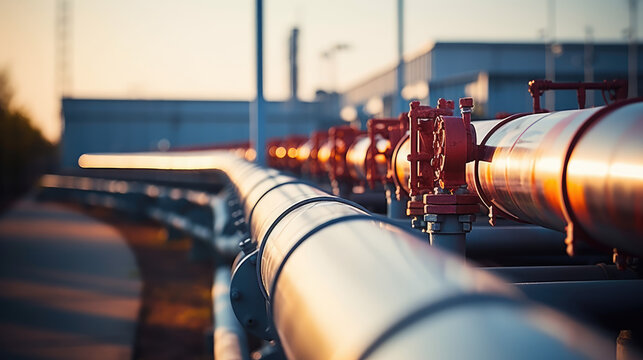 A large oil and gas pipeline in the midst of refining, with blurred background for added focus.