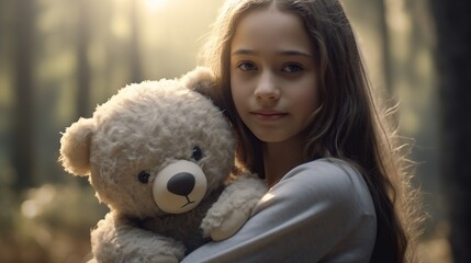 Beautiful Girl with her teddy bear 