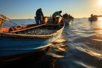 Fototapeten Fishermen heading out to sea early in the morning, highlighting their livelihoods. Generative Ai. © Sebastian