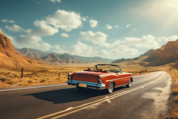 An American road trip with a convertible car and scenic views, representing the adventurous spirit...
