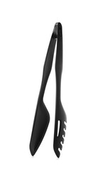 Black kitchen tongs, isolated on a white background.
