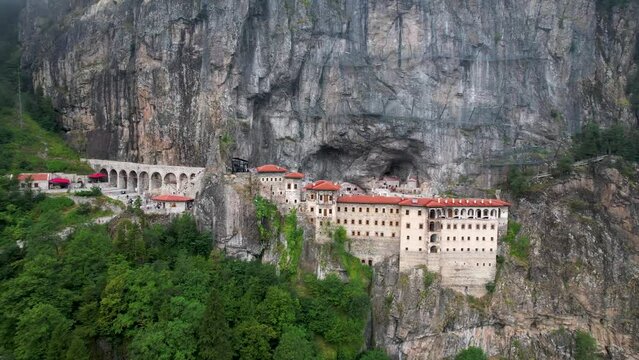 Sumela Monastery describing aerial shot footage Drone flight