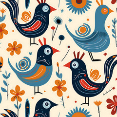 Obraz premium bird walpaper, wall art, background, illustrated birds, bird pattern, vintage wallpaper
