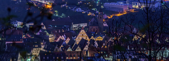 Leonberg, Germany - Picture of the historic market place in the old town of Leonberg and the half-timbered city hall.