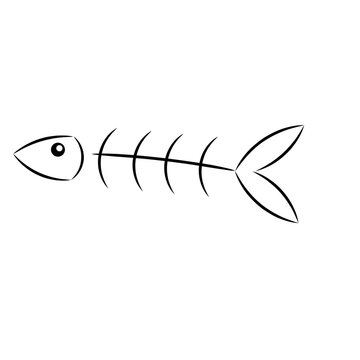vector fish head and bones on white background