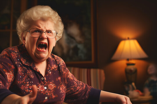 angry grandma, grandma yelling, old lady yelling around, mad grandma