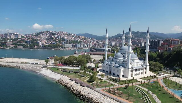 Amazing city aerial view of Zonguldak in Black sea region of Turkey.