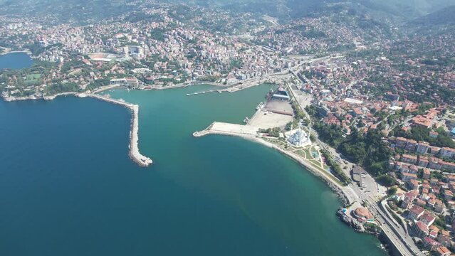 Amazing city aerial view of Zonguldak in Black sea region of Turkey.